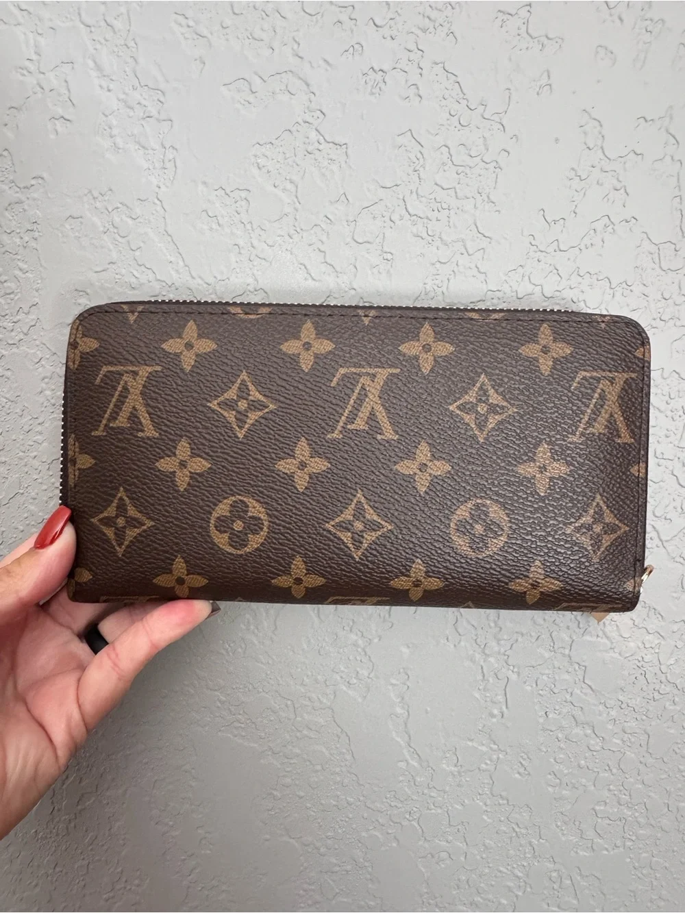 Brown Canvas Zip Around Wallet in Brown